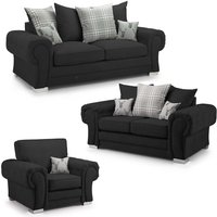 Furnishings For Less UK Milan Fabric 3 Piece Sofa Suite Black Scatter Back Chesterfield Style
