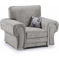 Furnishings For Less UK Milan Grey Fabric Single Seater Armchair Fabric Full Back Chesterfield Style