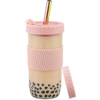 Xample Water Cup Set Wide Mouth Jar Drinking Smooth 24oz with Lid Straw Bottles Storage in Pink