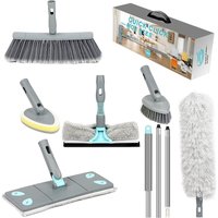 Xample Microfiber Floor Mop 7 in 1 Broom Duster Squeegee & Dryer Scrubber Tile Sponge in White