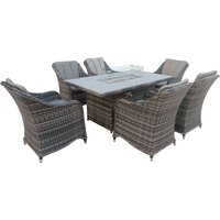 7 PCS Rattan Dining Sets 160x96CM Gas Fire Pit Table + Fully Assembled Chair Pack
