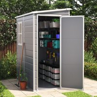 Living and Home 5 x 4 ft Pent Plastic Shed Garden Storage Shed with Window and Door, Grey