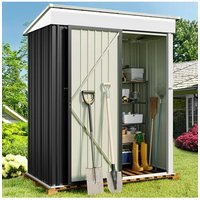 Living and Home 5 x 3 ft Black Metal Shed Garden Storage Shed Pent Roof Lockable Door with Tool Storage Shelves