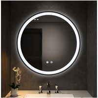 Living and Home D80cm Round Metal Framed LED Bathroom Wall Mirror in Black