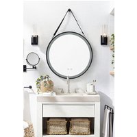 Living and Home 60cm Black LED Round Bathroom Wall Mirror with Hanging Strap - Front-Lit, Anti-Fog, Touch Control & 3-Colour Dimming