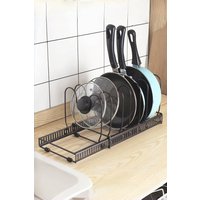 Living and Home 10-Divider Expandable Pot Pan Lid Drainer Rack Detachable Plate Organiser Chopping Board Holder in Black