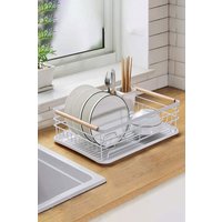 Living and Home Kitchen Metal Dish Drainer Rack Organizer Sink with Removable Drip Tray in White