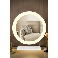 Living and Home Hollywood Makeup Mirror 3 Color Modes with LED Lights Desktop Round Vanity Mirror in White