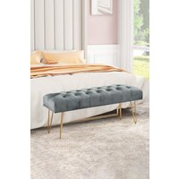 Living and Home Buttoned Velvet Bench Gold Hairpin Legs in Grey