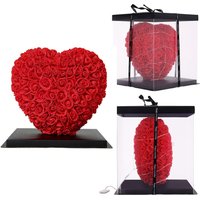 Living and Home Rose Heart Gift Box with LED Lights for Valentine's Day in Red