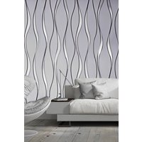 Living and Home 950Cm x 53Cm Geometric Wavy Striped Fabric Wallpaper in Light Grey | Size: 950 cm x 53 cm