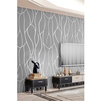 Living and Home 9.5M x 53Cm Non-Woven Embossed Geometric Wallpaper Roll in Grey | Size: 9.5M x 53 cm