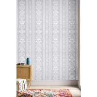 Living and Home 5M x 45Cm Retro Flower Stripe Textured PVC Wallpaper Roll in Light Grey | Size: 5M x 45 cm