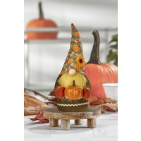 Living and Home Halloween Gnome Faceless Plush Doll with Printed Pumpkin Hat, Holding a Pumpkin Fun Tabletop & Shelf Decoration in Green