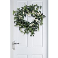 Living and Home D55cm Artificial Topiary Hanging Wreath Eucalyptus Leaf Decoration in Green