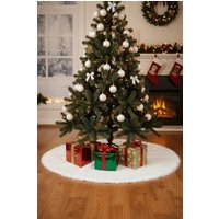 Living and Home 90cm White Christmas Tree Skirt Long Fur Xmas Tree Base Cover for Christmas Home, Party