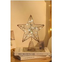Living and Home Modern Metal Pre-Lit Star Christmas Tree Topper with Beads in Gold