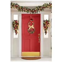 Living and Home Christmas Lighted Snowman with Hat Wreath Front Door Decor in Brown