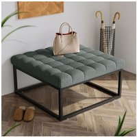 Living and Home Square Linen Footstool with Metal Frame in Grey