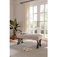 Living and Home Mid Century Metal Upholstered Bench in Beige
