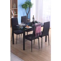 Living and Home 5-Piece Dining Table Set of Faux Leather Dining Chairs and Tempered Glass Table in Black