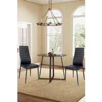 Living and Home 3-Piece Dining Table Set of Modern Faux Leather Dining Chairs and Tempered Glass Round Table in Black