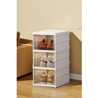 Living and Home 3 Tier Fast Folding Shoe Rack Stackable Shoe Storage Box in White