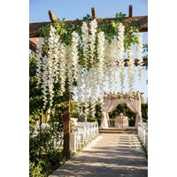 Living and Home 12 Pcs Hanging Artificial Wisteria Vine for Wedding Decoration in White