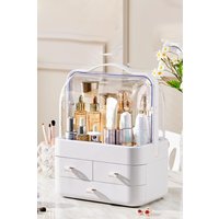 Living and Home 39CM High Cosmetic Organizer Makeup Storage Box With 3 Drawers And Transparent Lid in White