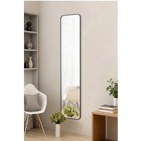 Living and Home Black Rounded Rectangular Metal Frame Door/Wall Mount Mirror for Hallway, Bedroom & Bathroom, 28cm W x 118cm H