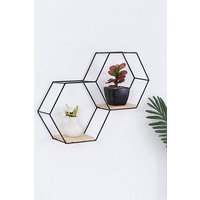 Living and Home Modern Classic Stable Hexagon Wall Shelf Display Shelf Plant Stand with Iron Frame in Black