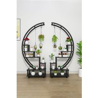 Living and Home 2pcs Half-Moon-Shaped Stand Display Shelf Plant Stand Bookshelf with Wheels in Black