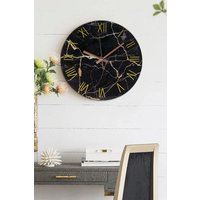 Living and Home Black Modern Marble Texture Clock Rustic Kitchen Decor 12 Inch Wall Clock