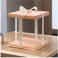 Living and Home Clear Plastic Cake Box with Ribbon in Pink