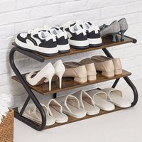 Living and Home Rustic S-Frame Shoe Rack 3-Tier Shelf Wooden Plant Stand in Brown