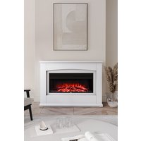Living and Home Electric Fireplace with White Wooden Mantel