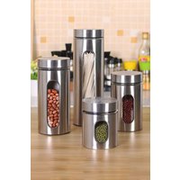 Living and Home 4Pcs 4.65L Stainless Steel Kitchen Canister Food Containers Storage Jars Glass Coffee Tea Sugar Cereal Beans Spices Caddy