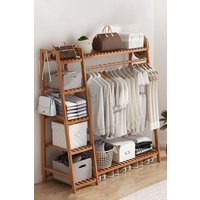 Living and Home Multi-Functional Bamboo Garment Clothes Rack 7-Tier Storage Shelf Coat Hanging Rack in Brown