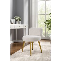 Living and Home Cream Faux Fur Vanity Stool Chair with Metal Legs in White