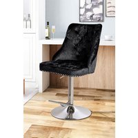 Living and Home Modern Velvet Upholstered Adjustable Height Swivel Bar Stools Gas Lift with Nail Head Trim in Black