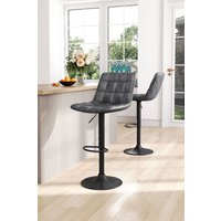 Living and Home 2Pcs Set Grid PU Leather Upholstered Swivel Bar Stool Adjustable Height in Grey