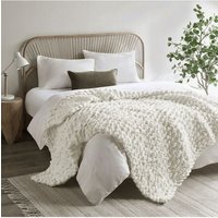 Living and Home Chunky Knit Throw Blanket 100x120cm in Off-White | Size: 100x120 cm