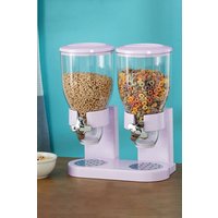 Living and Home 4L 2-Compartment Dry Food Dispenser Double Cereal Containers Storage in White