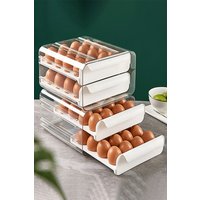 Living and Home 2-Layer 32 Grid Egg Storage Drawer Box Transparent in White