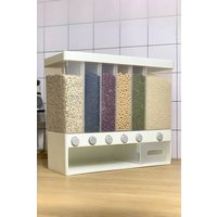 Living and Home 6 Grids 10L Cereal Dispenser with Measuring Cup Wall mounted Organizer Kitchen Food Storage Box in White