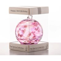 Sienna Glass 10cm Friendship Ball Happy 30th Birthday in Purple