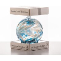Sienna Glass 10cm Friendship Ball Happy 70th Birthday in Blue