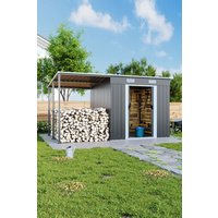 H&O Direct Outdoor Metal Storage Shed with Lean-to in Dark Grey