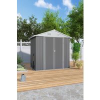 H&O Direct 4×6 ft Outdoor Metal Lockable Garden Storage Shed in Grey