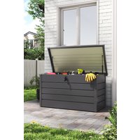 H&O Direct 350L Metal Outdoor Garden Storage Box Lockable in Grey